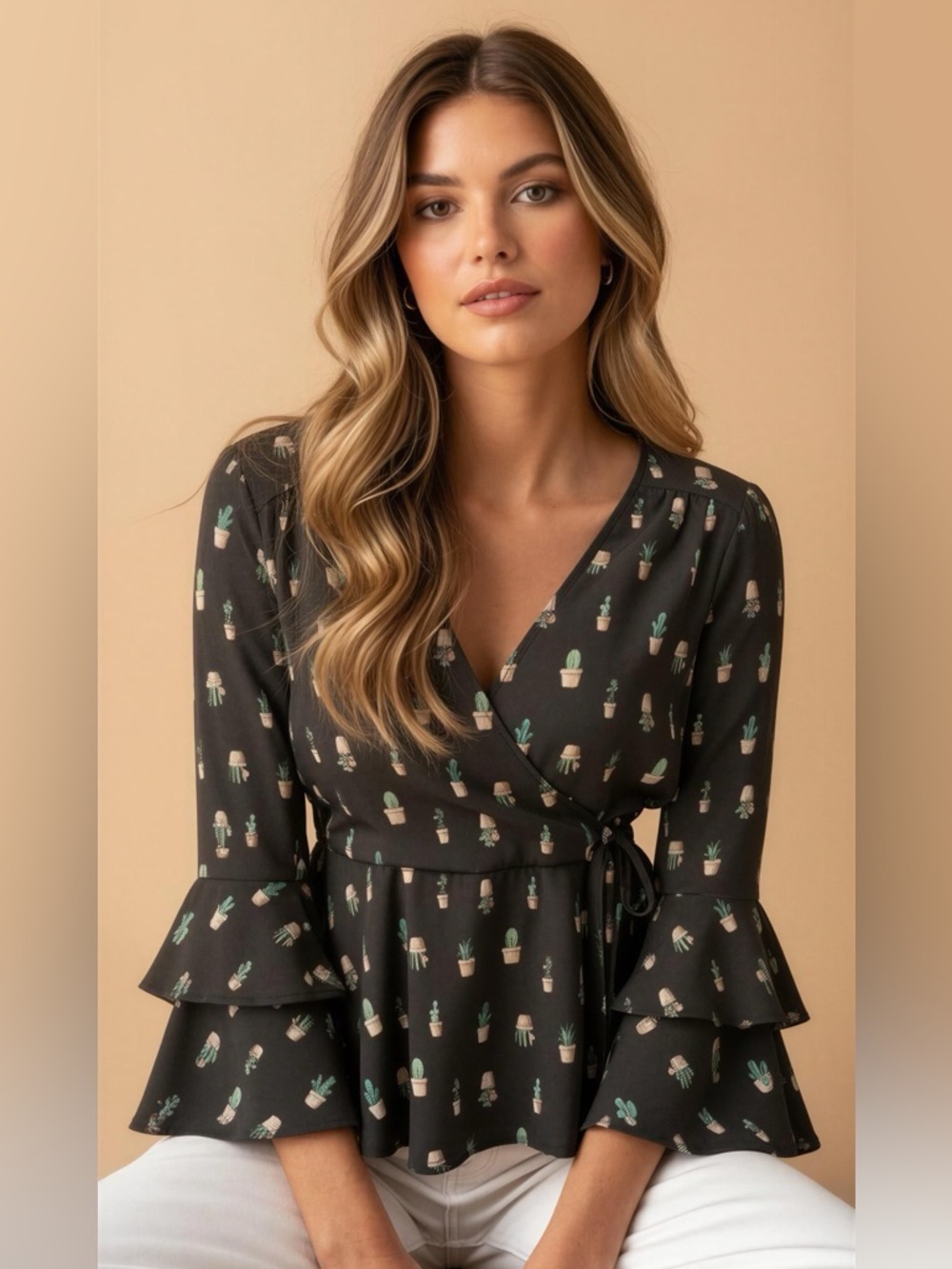 Blue Rain Belled Sleeve Cactus Blouse